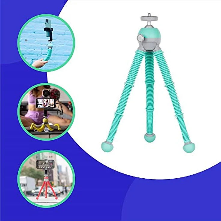 Joby Podzilla Medium Kit, flexibles Stativ mit verstellbarem Kugelkopf und GripTight 360° Smartphone-Halterung, türkis-grau – Bild 7