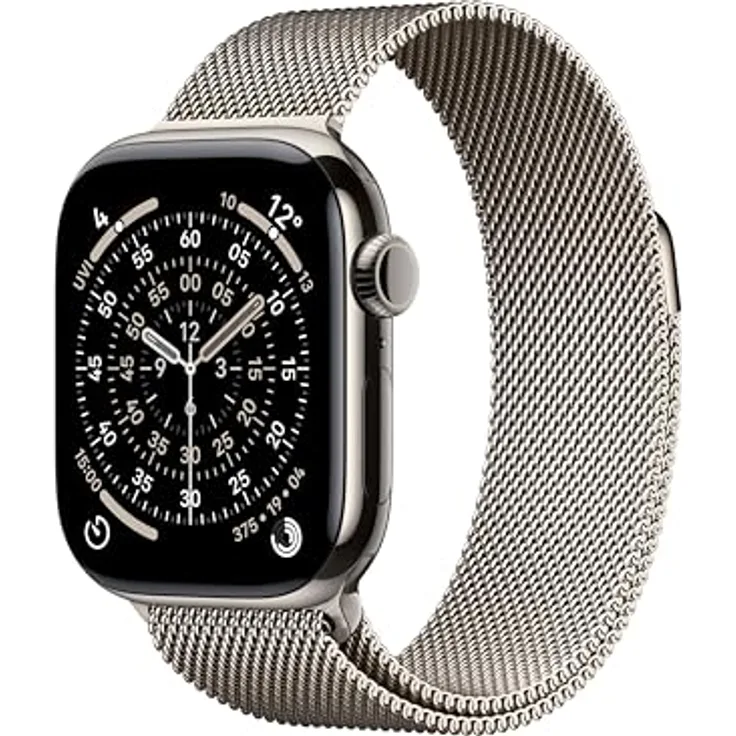 Apple Watch Series 11 Cellular, 42 mm, Titangehäuse Natur, Milanaise Armband Natur - S/M