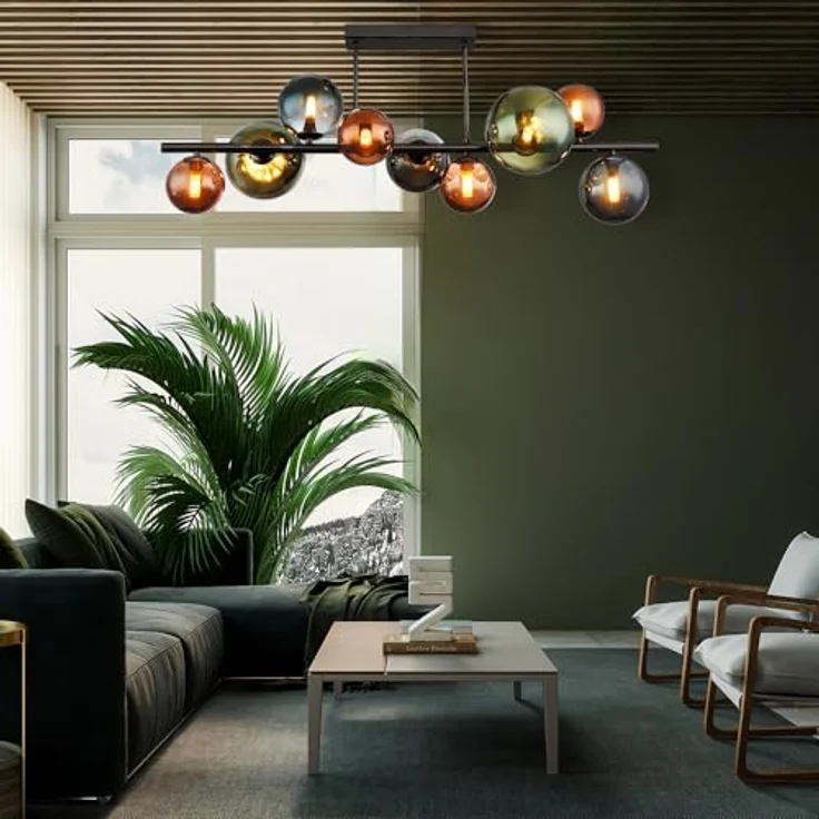 GLOBO LIGHTING LED Deckenleuchte 9 Flammig Deckenlampe Glaskugeln Esszimmerleuchte Kugeln, bronze petrol grün, 9x 3,5W 350Lm warmweiß, LxBxH 87x30x38 cm – Bild 2