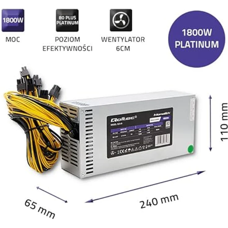 Qoltec 50349 PCI-E 1800W Power Supply 80 Plus Platinum Game Miner - Hochwertiges Netzteil für Gaming Miner, 80 Plus Platinum, langlebig, robust - Qoltec – Bild 4