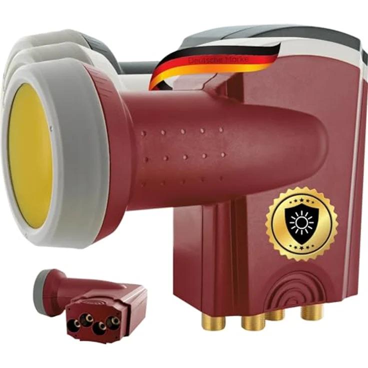 SCHWAIGER 418 Quattro LNB, 4-Teilnehmer Low Noise Blockconverter mit hitzebeständiger Sun Protect Technologie, rot, wasserdicht und vergoldete Kontakte – Bild 1