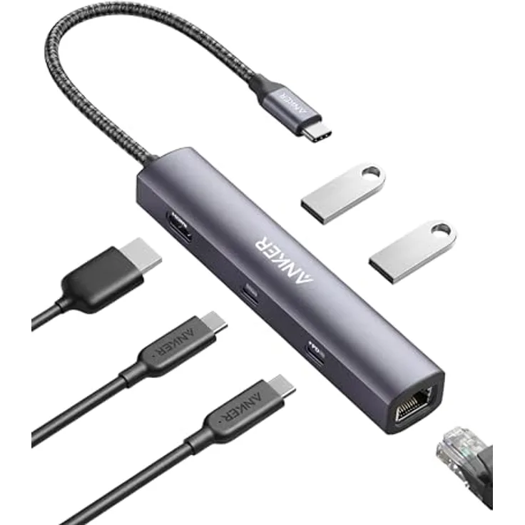Anker 543 USB-C Hub (6-in-1, Slim), Grau (A83650A2)