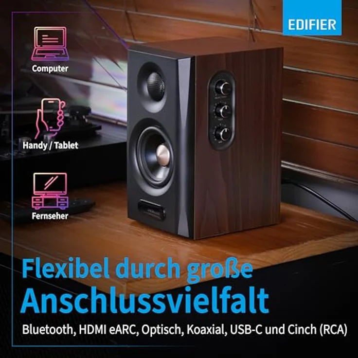 Edifier S355DB 2.1 Lautsprechersystem, 150W RMS mit kabellosem Subwoofer, digitale Signalverarbeitung, Walnuss – Bild 6