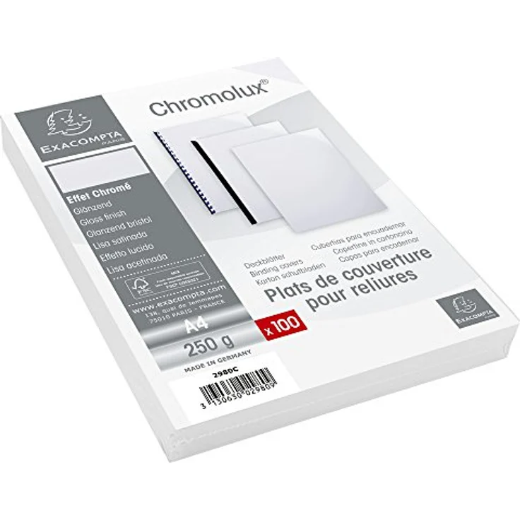 Exacompta 2980C Einbanddeckel DIN A4 weiß, 100er Pack aus Glanz-Karton - für Bindesysteme Forever, hergestellt in Frankreich – Bild 2