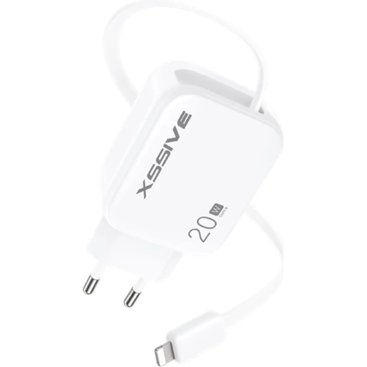 XSSIVE XSS-AC78L 20W PD GaN-Schnellladegerät mit einziehbarem 8-Pin-Kabel und Multi-Schutzsystem, kompakt für Reisen – Bild 1