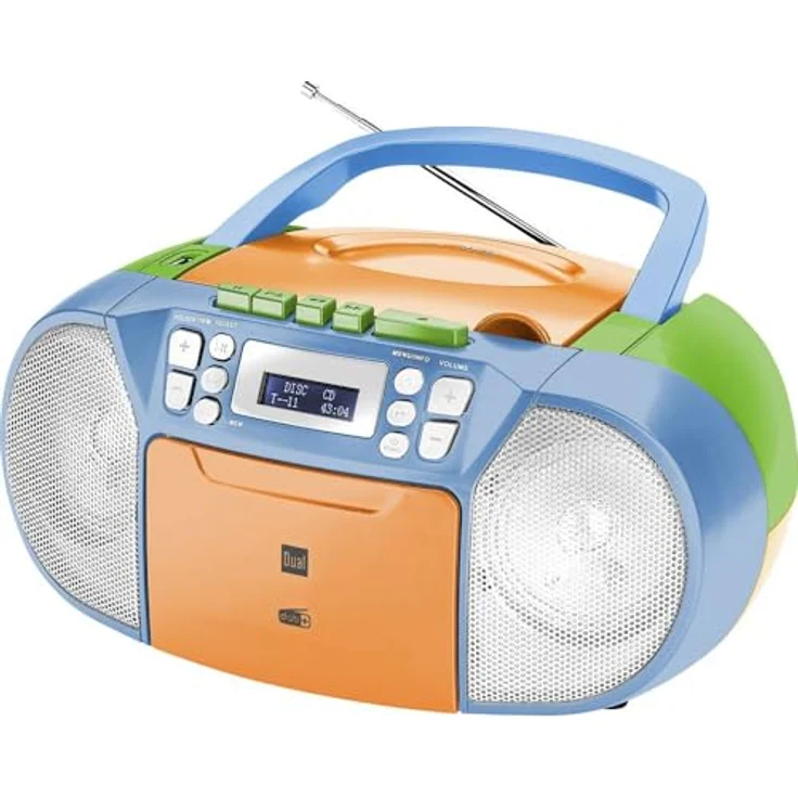 Dual DAB-P 210 Kassettenradio mit CD - DAB(+)-UKW-Radio - Boombox - CD-Player - Stereo Lautsprecher - USB-Anschluss - Aux-Eingang - Netz- - Batteriebetrieb - Tragbar - Bunt – Bild 2