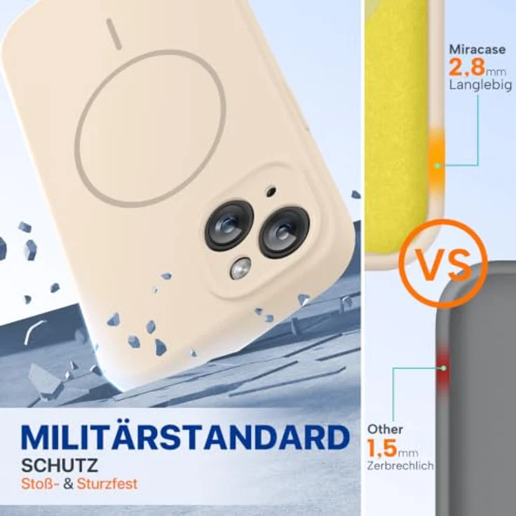 miracase iPhone 14 Hülle mit MagSafe, Flüssigsilikon, stoßfest mit kratzfestem Mikrofaser-Innenfutter, sandfarben – Bild 5