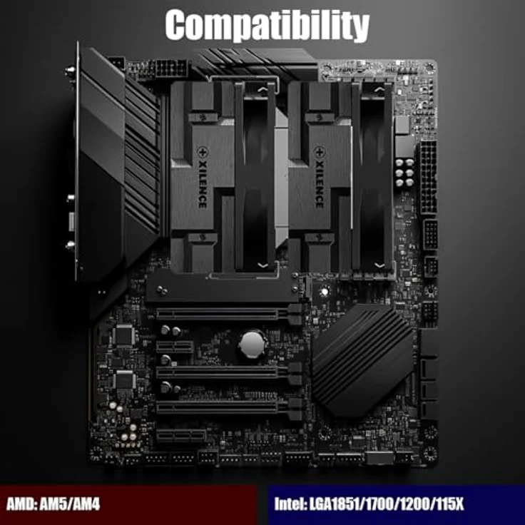 Xilence Cyron XC091, CPU Kühler mit Multi-Socket-Kompatibilität, 2x 120 mm PWM-Lüfter, 70 CFM Luftleistung, Geräuschpegel 18,0 - 32,5 dB(A), Schwarz – Bild 4