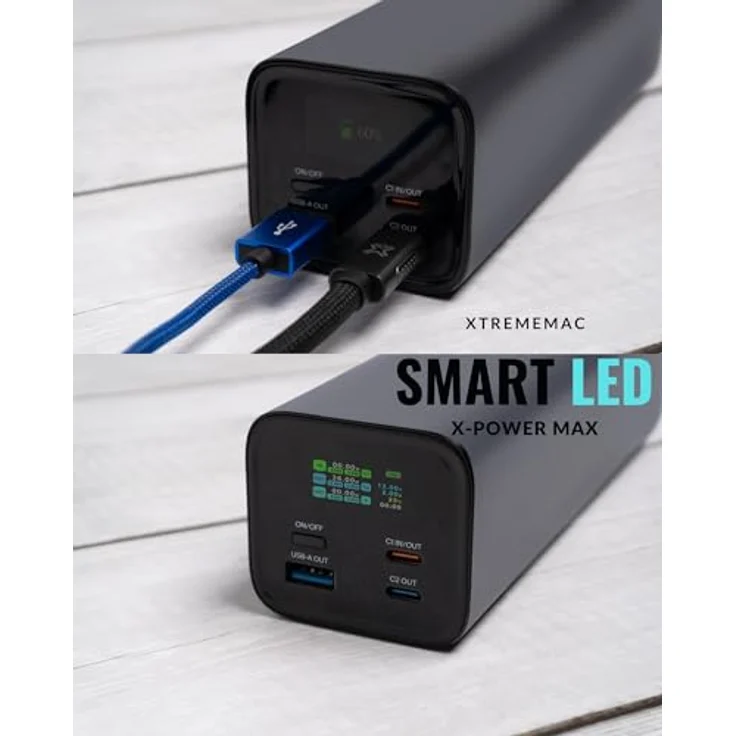 XtremeMac X-Power Max Powerbank 140W, 27.000mAh - USB-C PD 3.1 Schnellladefunktion, Ideal für MacBook Pro, iPad, Laptop & Smartphone, mit Display und 3 Ausgängen - Schwarz – Bild 4