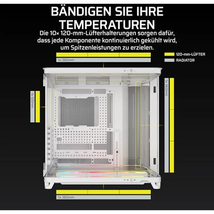 Corsair AIR 5400 LX-R RGB LINK, Mid-Tower PC Gehäuse mit Sichtfenster, modularem Innenraum und bis zu 10 Lüftern, Weiss – Bild 10