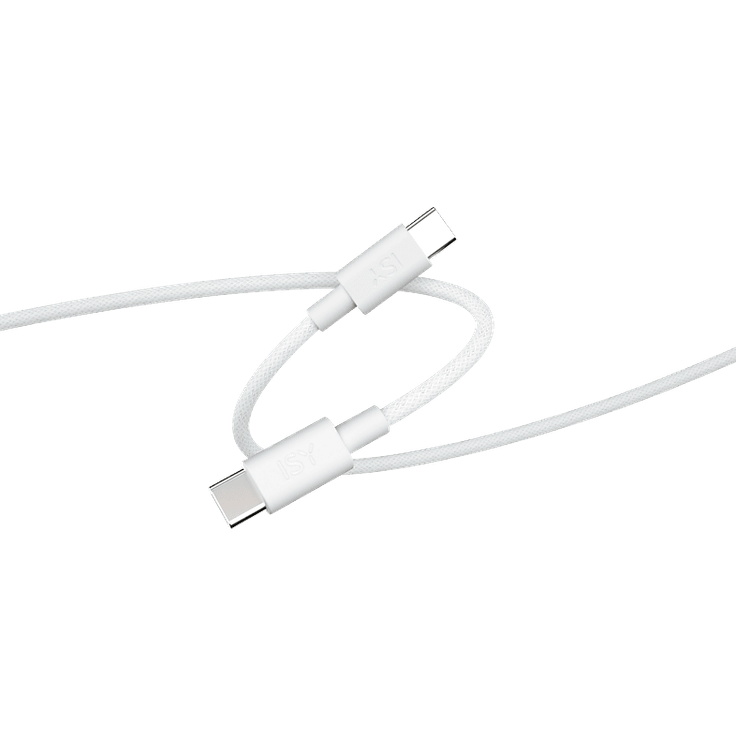 ISY IUC-1060 USB-C auf USB-C Kabel, 1 m, weiß mit 12 Volt Anschluss für Autoaufladung