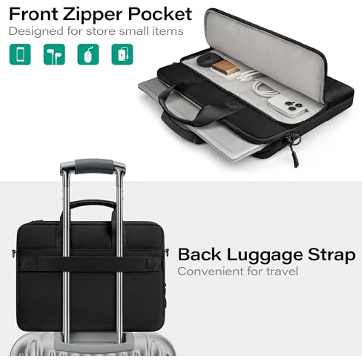 TECOOL 13-14 Zoll Laptoptasche, Aktentasche Umhängetasche mit stoßfestem Rundumschutz, elegantes Design und praktischem Zubehörfach, schwarz – Bild 4