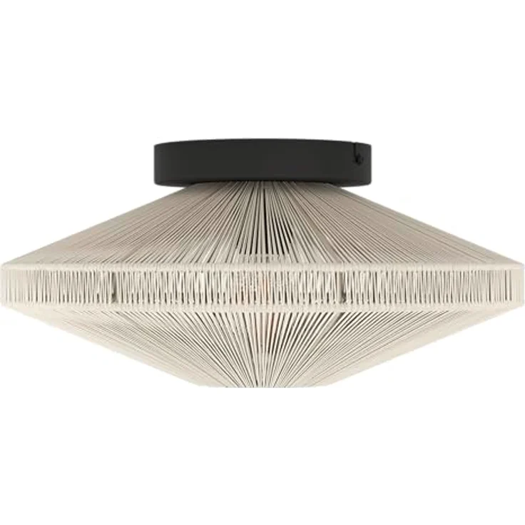 EGLO Deckenlampe Midsumer, Japanische Deckenleuchte aus Stoff in Schwarz und Naturgarn in Creme, Ø 38 cm – Bild 2