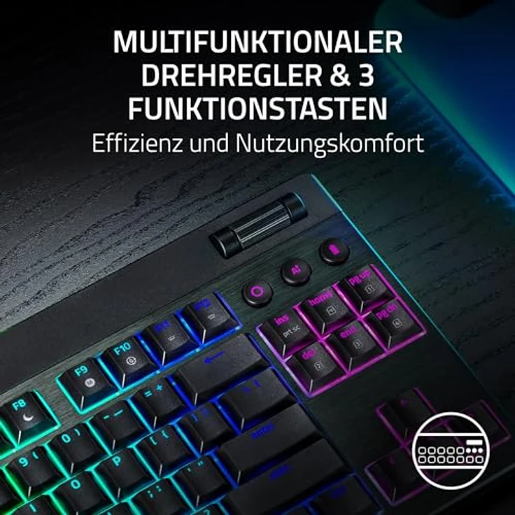 Razer BlackWidow V4 Tenkeyless HyperSpeed, kabellose Hot-Swap-Gaming-Tastatur mit Orange Switch, DE Layout, multifunktionalem Drehregler & 3 Funktionstasten, hyperschneller 2,4 GHz Wireless & Bluetooth, bis zu 980 Stunden Akkulaufzeit, Razer Chroma RGB Beleuchtung – Bild 4