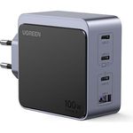 UGREEN Nexode S 100W 4-Port GaN Wall Charger, Kompaktladegerät mit 3 USB-C und 1 USB-A Port, Grau