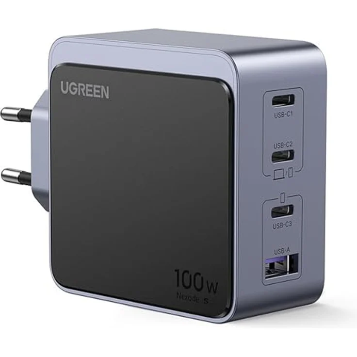 UGREEN Nexode S 100W 4-Port GaN Wall Charger, Kompaktladegerät mit 3 USB-C und 1 USB-A Port, Grau – Bild 1