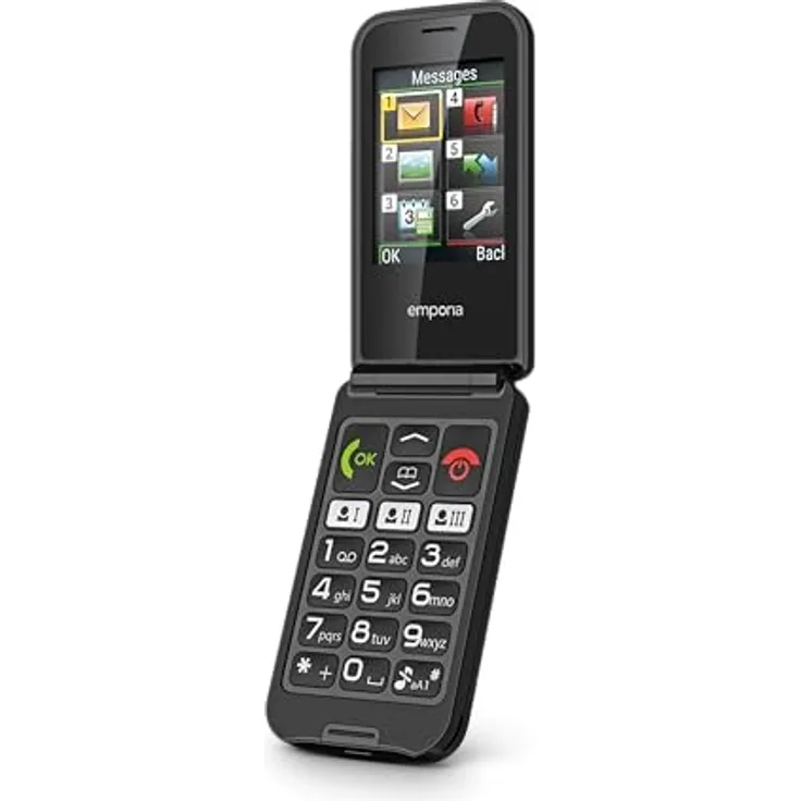 emporiaTALKglam Seniorenhandy, Klapphandy ohne Vertrag, Einfache Bedienung, Mobiltelefon mit Notruftaste, 2,4-Zoll-Display, Schwarz