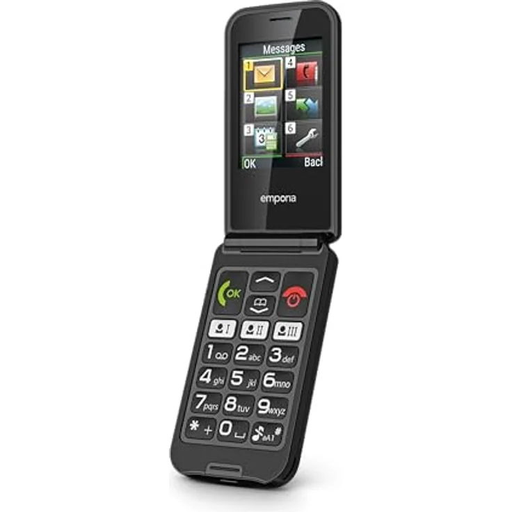 emporiaTALKglam Seniorenhandy, Klapphandy ohne Vertrag, Einfache Bedienung, Mobiltelefon mit Notruftaste, 2,4-Zoll-Display, Schwarz – Bild 1