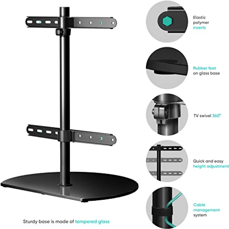 ONKRON TV Ständer schwenkbar & höhenverstellbar - TV Standfuss Fernseher für 32-65 Zoll Flach&Curved Bildschirme bis 35 kg min VESA Standfuss 100x100 max VESA 400x400mm / TV Stand Schwarz PT2 – Bild 3