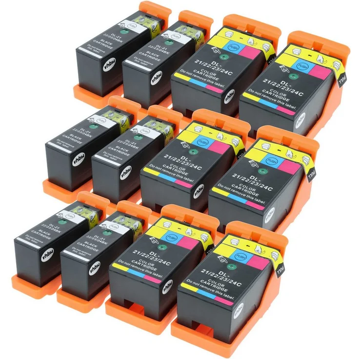 vhbw Tintenpatrone Ersatz für Dell 21, 22, 23, 24, Set mit 12 Patronen, 6x19ml Schwarz und 6x30ml CMY, hohe Druckqualität