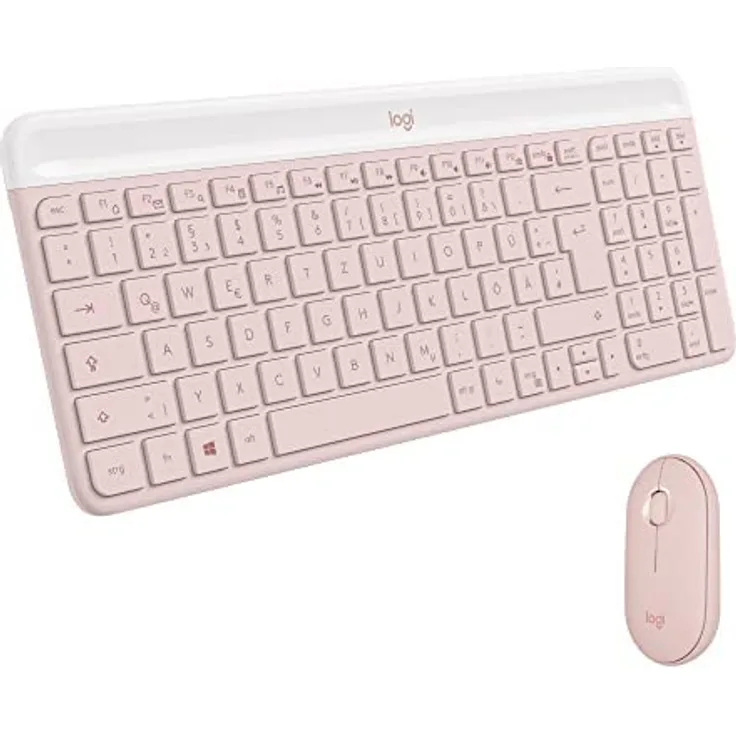 Logitech MK470 Slim Combo Kabelloses Tastatur-Maus-Set - Modernes, kompaktes Layout, Extrem leiser, 2,4-GHz-USB-Empfänger, Plug-n'Play-Konnektivität, Kompatibel mit Windows, Deutsches QWERTZ - Rosa