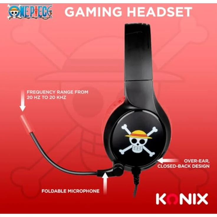 Konix One Piece Gaming-Headset - Kabelgebunden, für PC, PS5, Switch 2, Xbox Series X|S - Mikrofon, Luffy-Motiv, 1,5 m Kabel - 3,5 mm Klinkenstecker – Bild 4