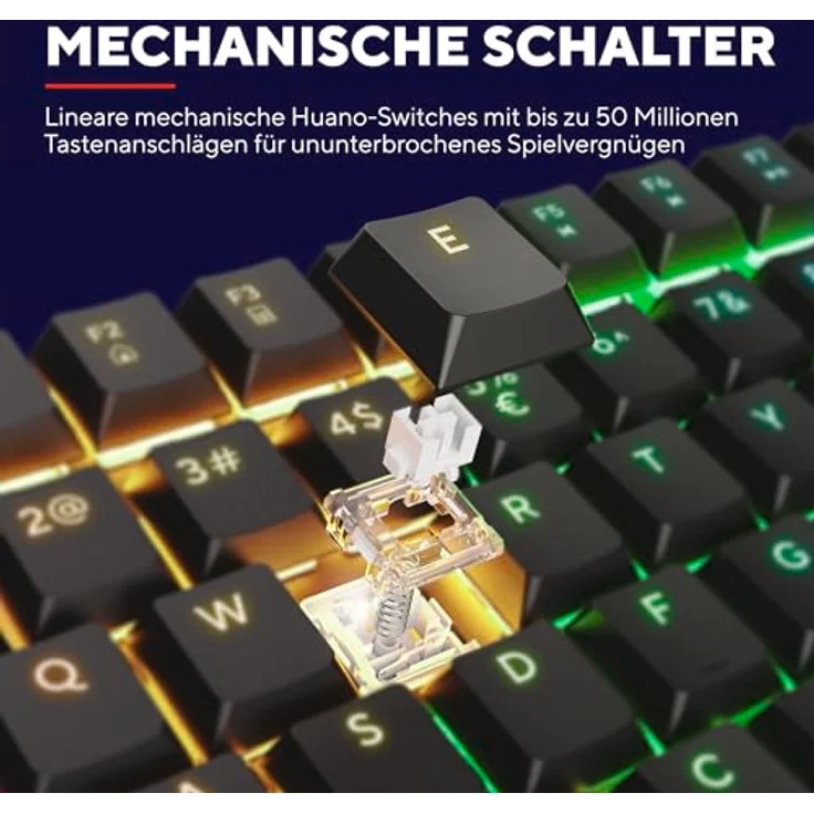 Trust GXT 868 Torix Mechanische Tastatur Kabellos Deutsches QWERTZ Layout, RGB Wiederaufladbare Gaming Tastatur 2.4 GHz 100H Akkulaufzeit, Huano-Switches Flache Tasten, Programmierbar, PC Laptop – Bild 4