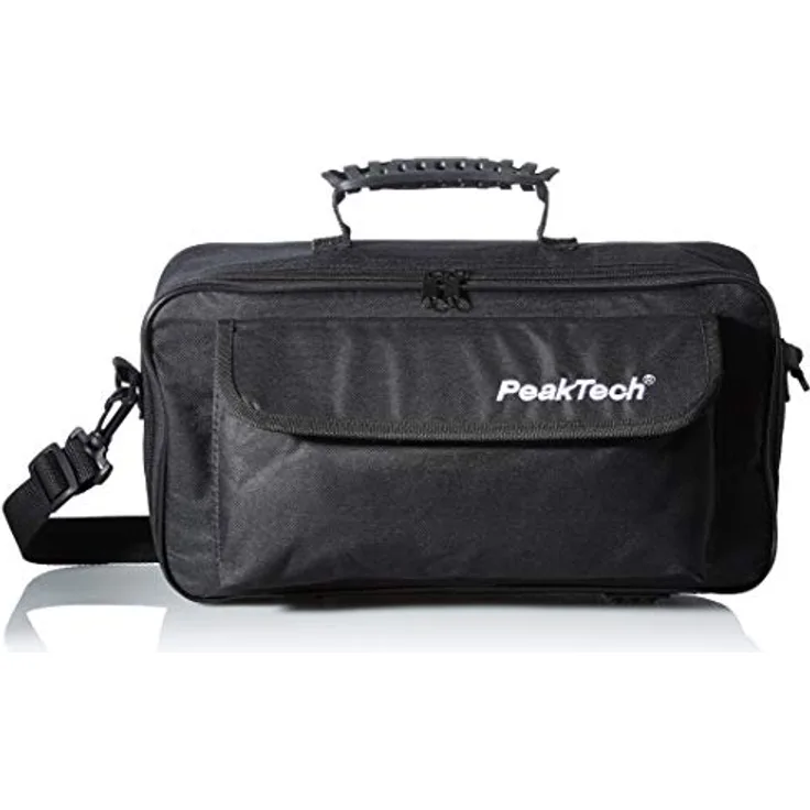 PeakTech 7400 – Tragetasche für Oszilloskope & Messgeräte, Transporttasche mit Polsterung, Zubehörtaschen mit Klettverschluss, Schultergurt, Stabiler Handgriff – 380 x 210 x 140 mm (Schwarz)