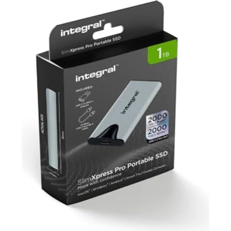 Integral SlimXpress Pro 1TB USB-C 3.2 Gen 2x2 Solid-State-Laufwerk – 2000MB/s Lesegeschwindigkeit & Schreibgeschwindigkeit. Kompaktes Design mit Plug & Play. Kompatibel mit Mac, PC, Android und mehr – Bild 1