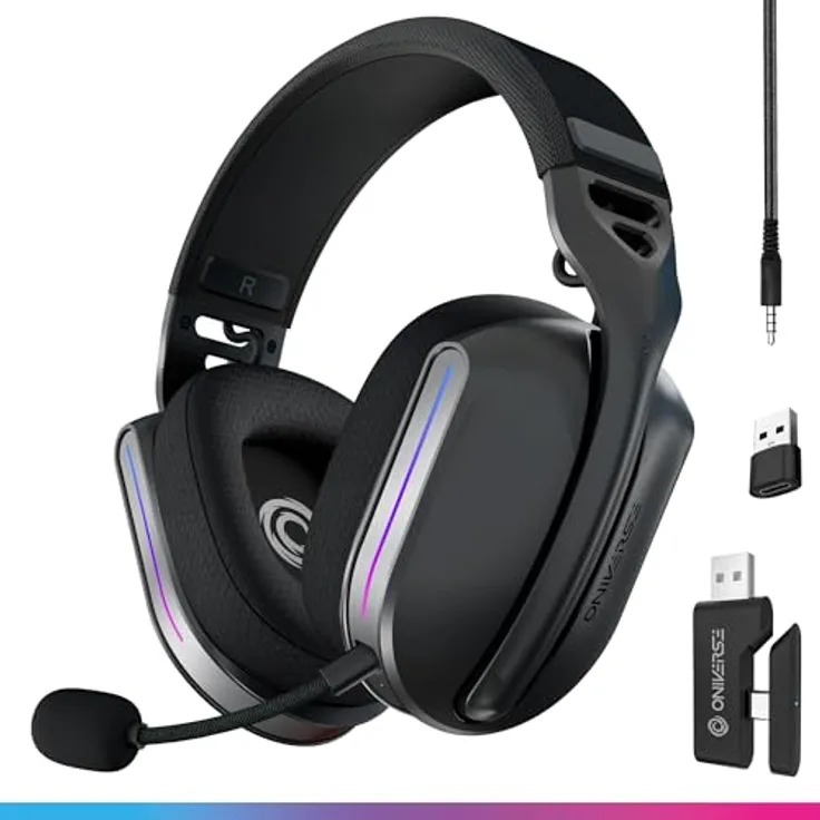 Oniverse Polaris Gaming-Headset, kabellos, PS5, PS4, Switch, PC, mobil, LED, Akku 33 Stunden, virtueller 7.1 Sound