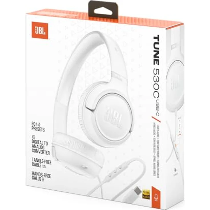 JBL Tune 530 C, kabelgebundene On-Ear-Kopfhörer mit Mikrofon, JBL Pure Bass Sound, EQ-Presets, USB-C-Anschluss, faltbares Design, kabelsalatfreies Kabel, Weiß – Bild 2