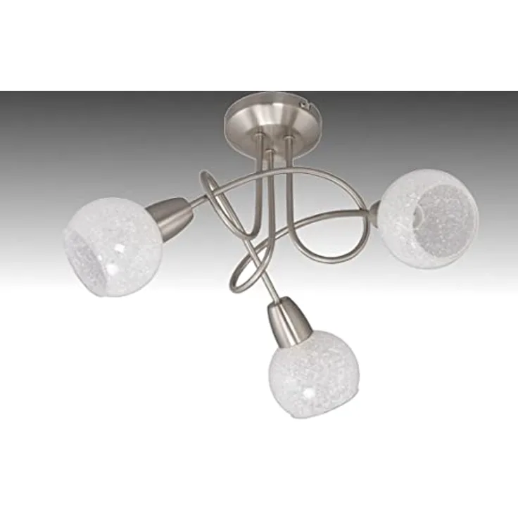 Trango 3-flammig 2076-32D Deckenleuchte *OLIA* inkl. 3x dimmbar LED Leuchtmittel 3000K warmweiß Deckenlampe in Edelstahl-Optik - Design Glasschirm Deckenstrahler, Wohnzimmer Lampe