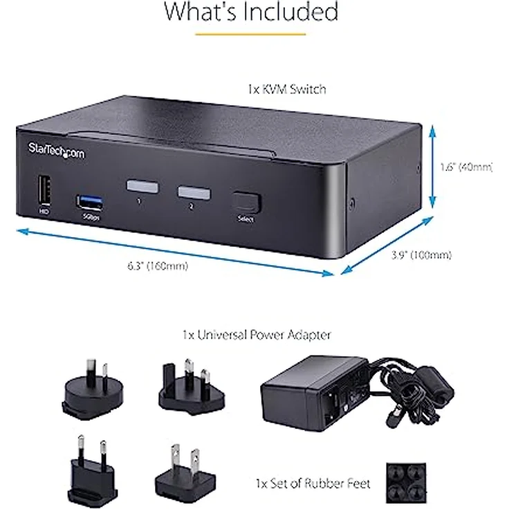 StarTech.com 2-Port USB C KVM Switch, KVM Umschalter mit 4K 60Hz DisplayPort UHD HDR Video, Thunderbolt 3/4 und USB C DP Alt Mode, Audio, 4x USB, 2x USB-A 5 Gbit/s Hub, Hot Key Switching (SV231DPUCA) – Bild 4