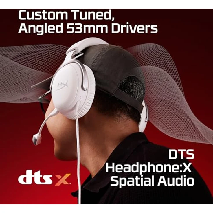 HyperX Cloud III, Gaming Headset mit 53-mm-Treibern und verbessertem Mikrofon, Weiss – Bild 3