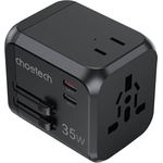 CHOETECH PD5008 Travel Charger, 3xUSB-A, 2xUSB-C, GaN, 35W, Universaladapter für US/EU/UK/AU, schwarz