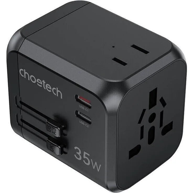 CHOETECH PD5008 Travel Charger, 3xUSB-A, 2xUSB-C, GaN, 35W, Universaladapter für US/EU/UK/AU, schwarz