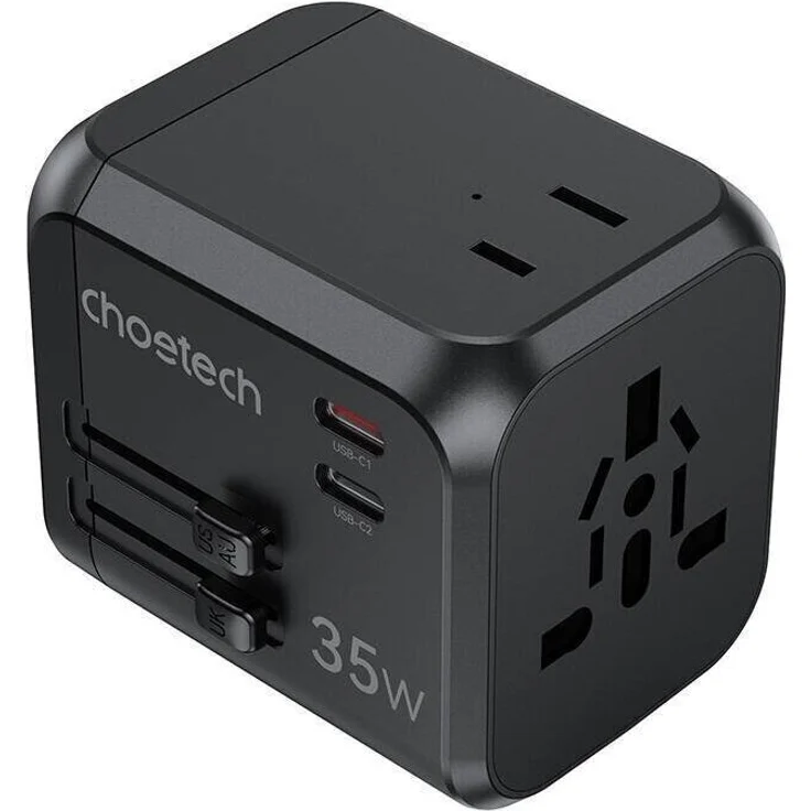 CHOETECH PD5008 Travel Charger, 3xUSB-A, 2xUSB-C, GaN, 35W, Universaladapter für US/EU/UK/AU, schwarz