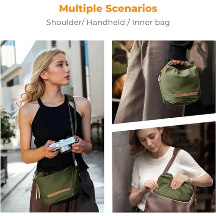 K&F CONCEPT Kameratasche, Modische Umhängetasche für spiegellose Kameras, Tragbare leichte Camera Bag, Grünes Design, mit mehreren Staufächern – Bild 3