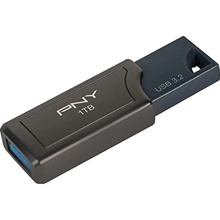 PNY 1TB PRO Elite V2 USB 3.2 Gen 2 Flash-Laufwerk, bis zu 600 MB/s Lesegeschwindigkeit, Dunkelgrau