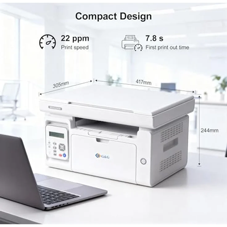 G&G M2022NW Laserdrucker, Multifunktionsgerät mit Drucker, Scanner, Kopierer, Schwarz-Weiss, WLAN, 22-23 Seiten/Min – Bild 4