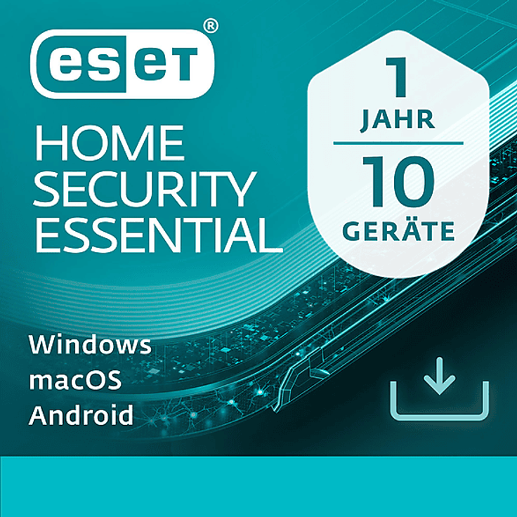 ESET HOME Security Essential, Antivirenprogramm für 10 Nutzer, 1 Jahr, Multiplattform, inkl. Webcam-Schutz und Kindersicherung