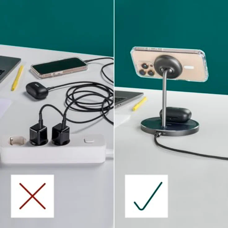 Hama Kabelloses Qi2-Ladegerät, 2in1-Ladestation mit 15W Schnellladefunktion und neigbarem Smartphone-Halter, Schwarz – Bild 5