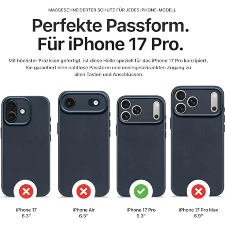 Decoded Leather Backcover für Apple iPhone 17 Pro, handgefertigte Smartphone-Hülle aus vollnarbigem Leder, Blau, mit MagSafe-Technologie und schockabsorbierender TPU-Innenschicht – Bild 2