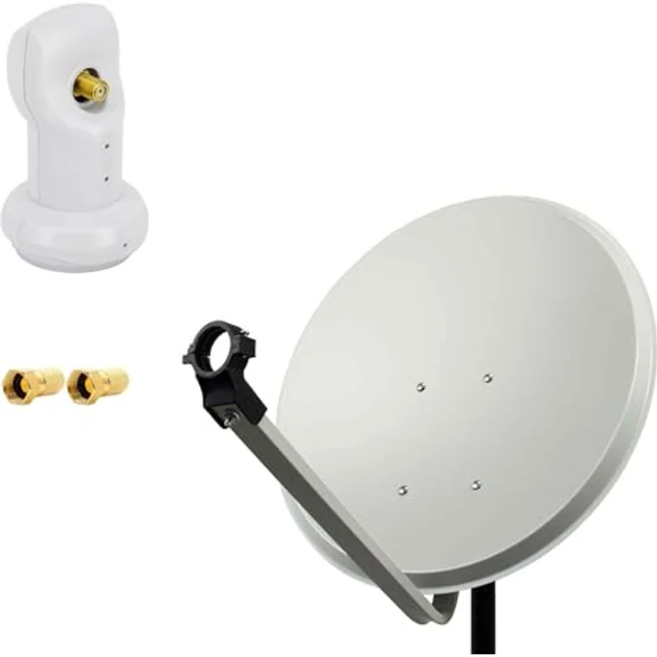 PremiumX PXS80 Satelliten-Komplettanlage, 80cm Antenne in Hellgrau, mit wasserdichtem Single LNB und niedrigem Rauschmaß für optimale Signalqualität – Bild 1
