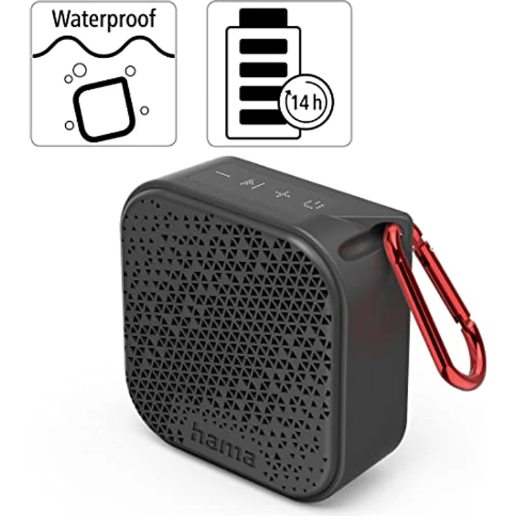 Hama Bluetooth-Lautsprecher Pocket 3.0 Box für Handy (kompakter Mini-Lautsprecher mit Bluetooth, AUX u. praktischem Karabiner klein, mobile Musikbox Bluetooth wasserdicht IP67, 14h Akku, 3,5W) schwarz – Bild 3