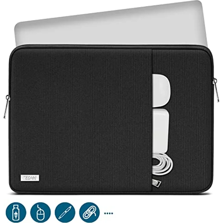 TECOOL Laptoptasche 16 Zoll, wasserdichte Notebook-Hülle für MacBook Pro 16 M4/M3/M2/M1 (2019-2024) und Lenovo, Dell, HP, ASUS, Schwarz, mit stoßfester Polsterung und Zubehörfach – Bild 2
