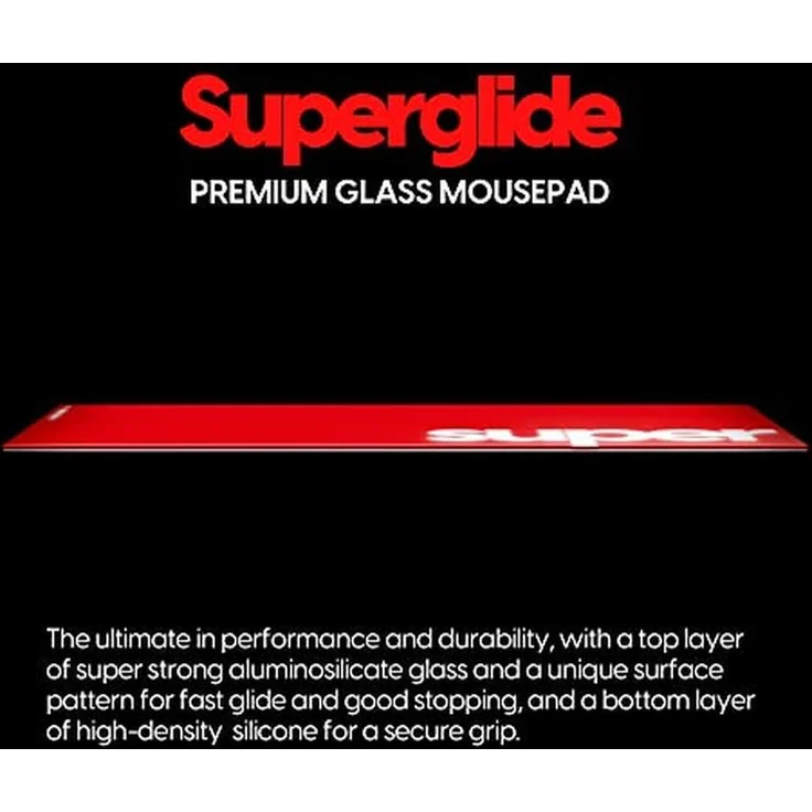 Pulsar Superglide Glas Mausmatte V2 - 2XL, Präzises Tracking, rutschfeste Gummibasis, Rot