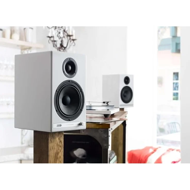 Audioengine HD6 Wireless Speakers, 150W Bluetooth Regal-Lautsprecher mit 24-Bit DAC, AUX, Optical, RCA, weiße Holzoptik, Paar – Bild 4