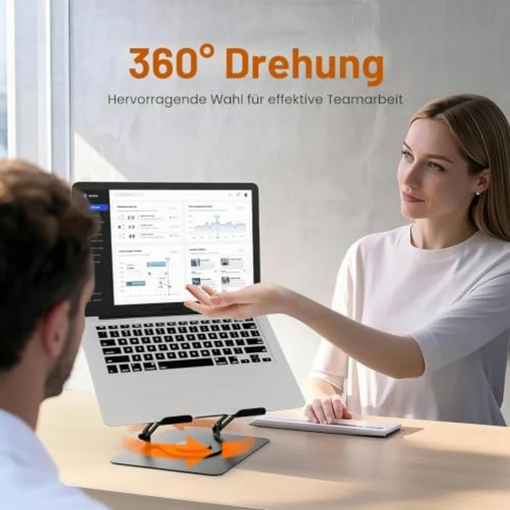 Grifema GB1050 Laptopständer, 360° drehbar, höhenverstellbar, faltbar, Metall, rutschfest, für 11–16 Zoll Laptops – Bild 3