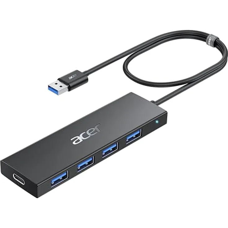 Acer USB 3.0 Hub, Ultra Slim 4*Typ-A Verteiler mit USB-C-Stromversorgung und 5 Gbps Übertragungsraten